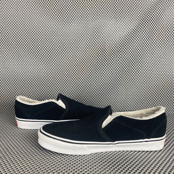 Vans Asher Slip On Shoes Womens Size 7 Black Suede Sherpa Lined Casual - Picture 4 of 14